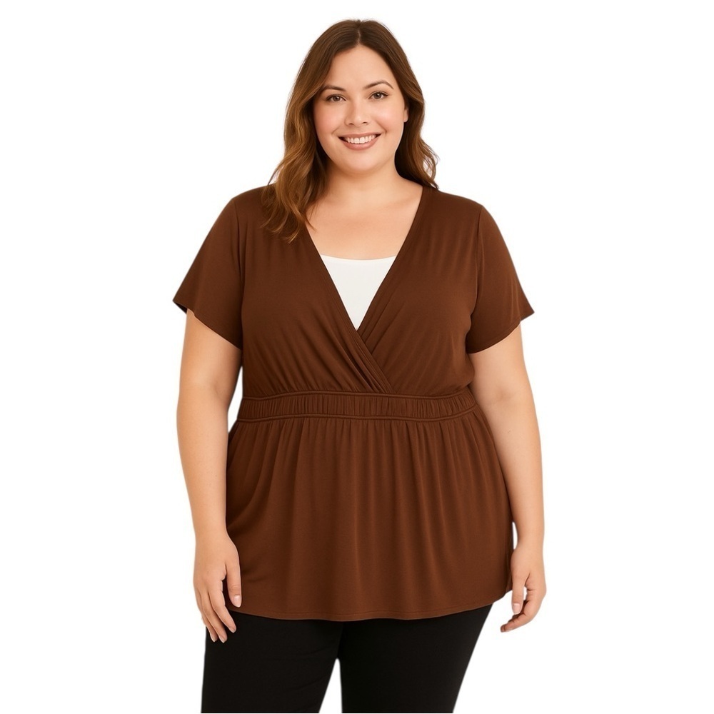 Apt. 9 Layered Look Top, Brown & Cream, Size 1X